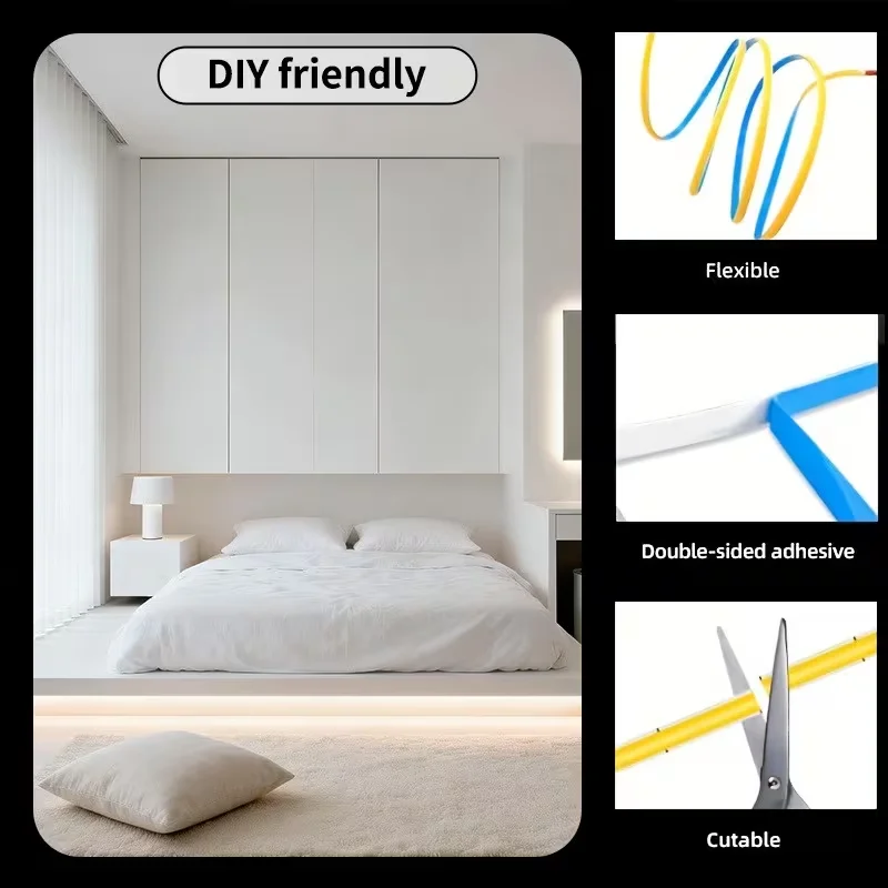 1 Rolle LED-Lichtstreifen mit Dreifach-Dimmer, Niederspannung 5V, keine Lichtpunkte, flexibler COB-LED-Streifen, USB-betrieben, einfacher Dreifach-Schalter, einstellbare Lichtstärke, geeignet für Raumbeleuchtung, Schränke, Küche und Badezimmer, Spiegel, TV, Computer-Hintergrundbeleuchtung, Live-Streaming-Make-up-Beleuchtung, Haus, Schlafzimmer, Treppen usw. – Detail 8