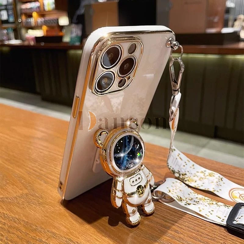 Quicksand Astronaut Lanyard Plating Phone Holder Case For Oneplus 11 11R 9 9R 9RT 10R 10T 10 Pro 8T Cover