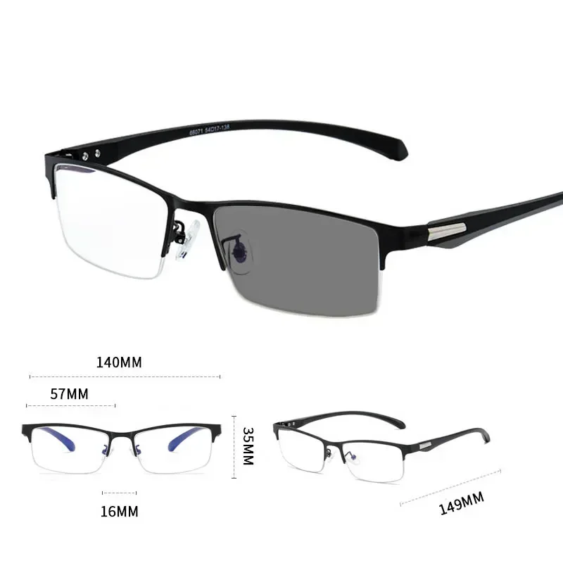 Men High-definition Presbyopia Photochromic Glasses Anti-blue Light Far Sight Glasses Business Metal Half Frame Reading Glasses