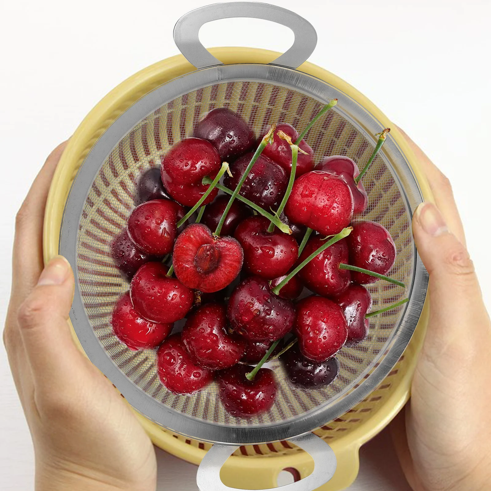 

1Pcs Stainless Steel Double Ear Strainer Basket Fine Mesh Vegetable Drainer Kitchen Colander