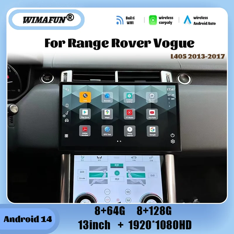 13.3inch Android 14 Car Multimedia Player GPS Navigation Radio OEM Menu HD Screen for Range Rover Vogue 2013-2017 with Carplay S