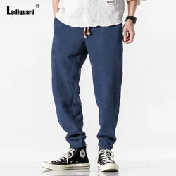 Plus Size 5xl Mens Corduroy Pants European Style Fashion Ankle-Length Trousers Navy Blue Casual Basic Pants Male Sweatpants New