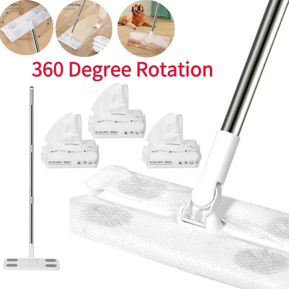 360 Degree Rotation Dry & Wet Flat Mops with Disposable Mop Pad Cleaning Mop for Hardwood Laminate Tile Floor Cleaning