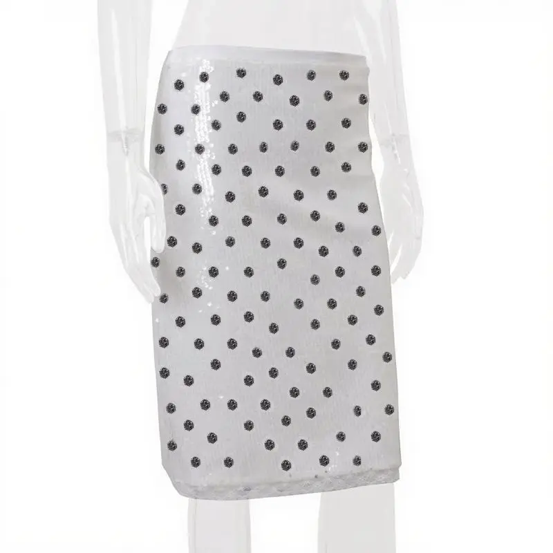 Womens White Sequin Polka Dot Bodycon Midi Skirt Party Evening Wear