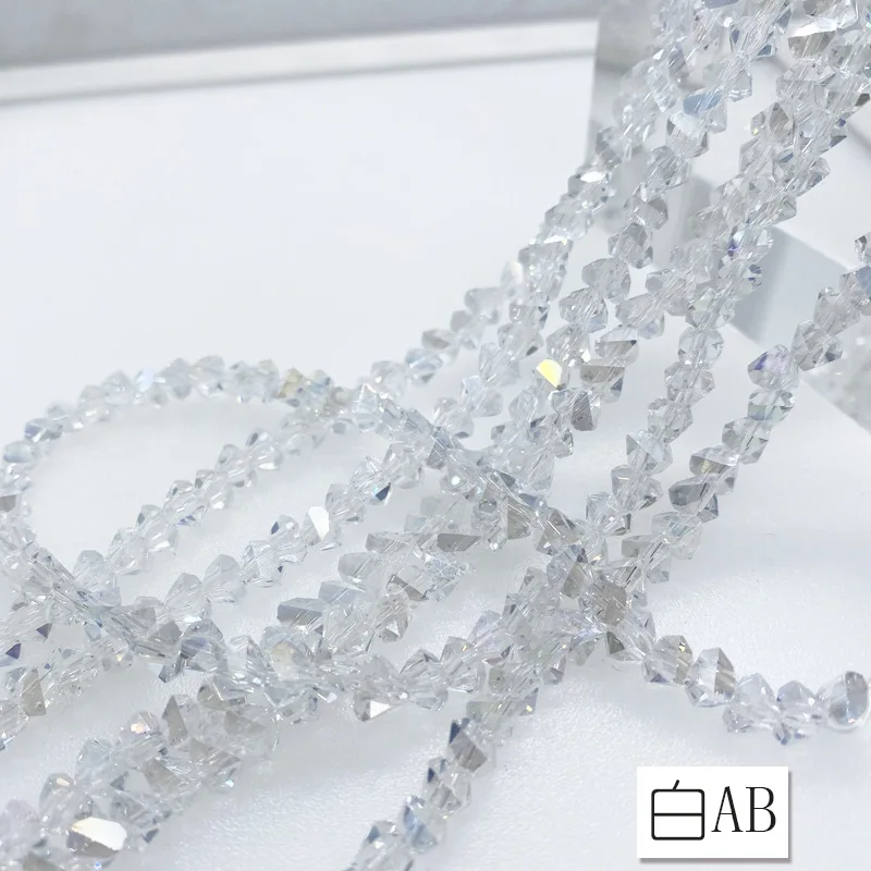 AB Coated Iridescent Triangle Spike Diamond Crystal Beads 3/4/6/8mm Faceted Glass Loose Beads for DIY Jewelry Making