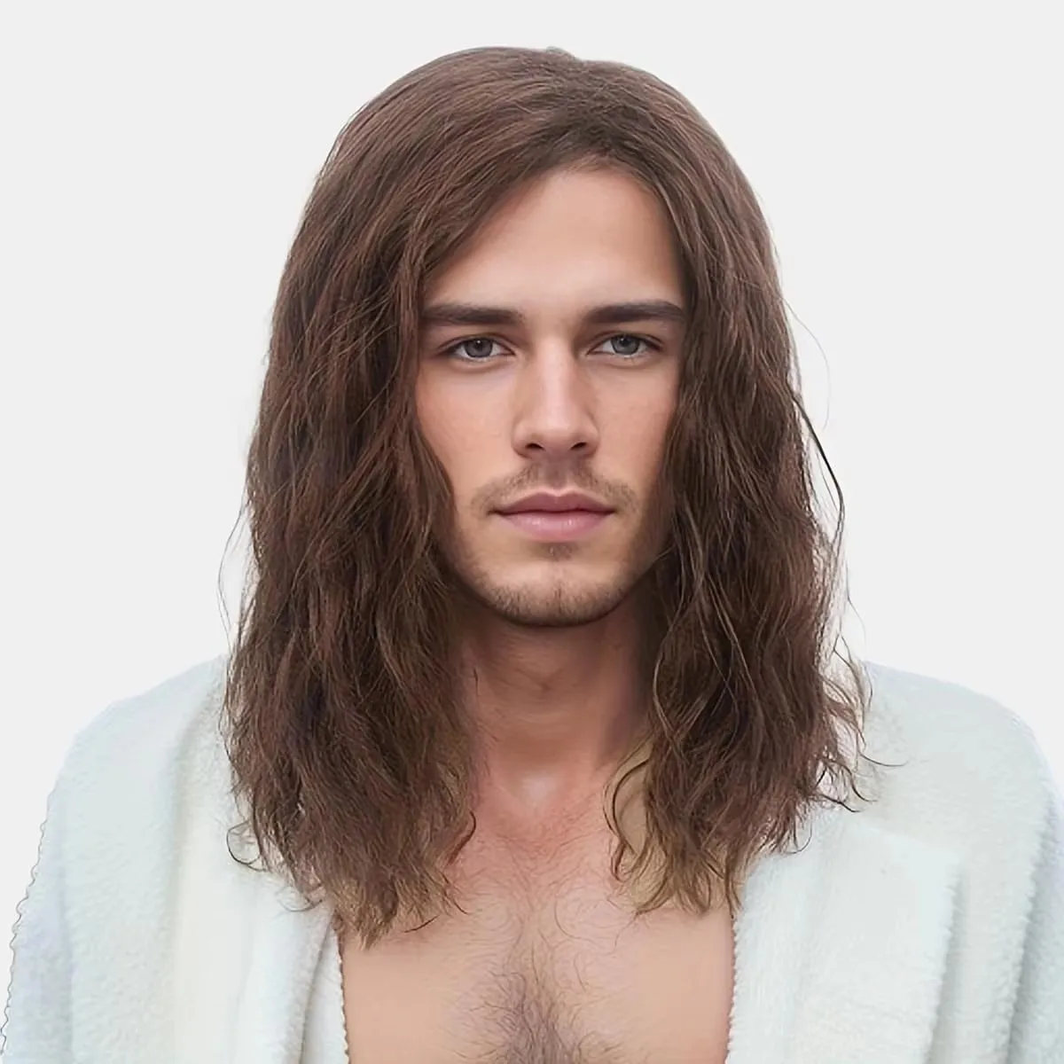 Brown Synthetic Wig For Men Shoulder-Length Corn Perm Natural Hair Wig For Men's Daily Party Cosplay Heat-Resistant Headgear