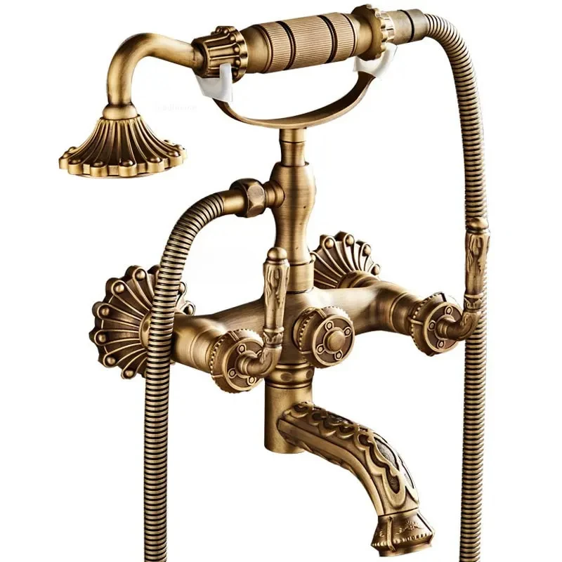 European Retro Brass Shower Faucet For Bathroom Shower Mixer Thermostatic Wall-mounted Homestay Hotel Upscale Shower Head