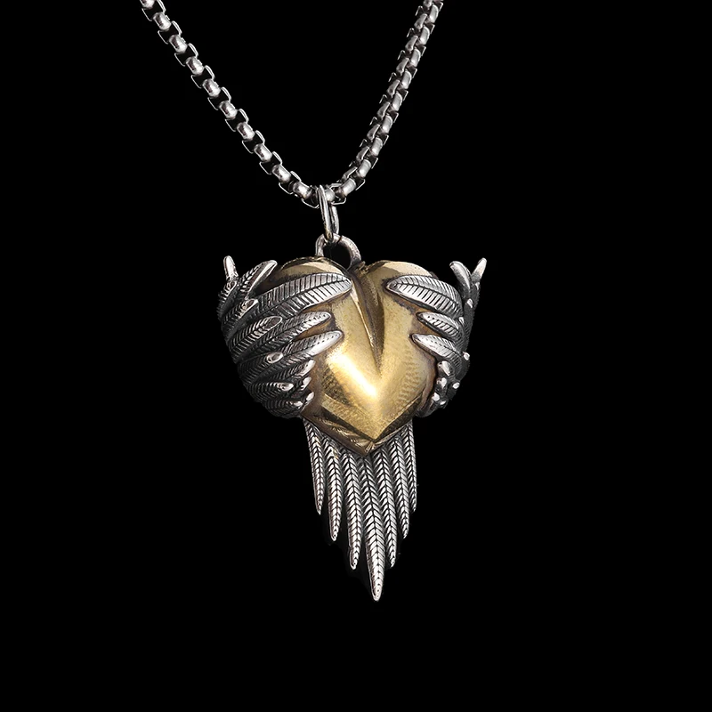 Retro Eternal Love Shape Feather Wings Pendant Necklace Suitable for Daily Jewelry Accessories for Men and Women Couples