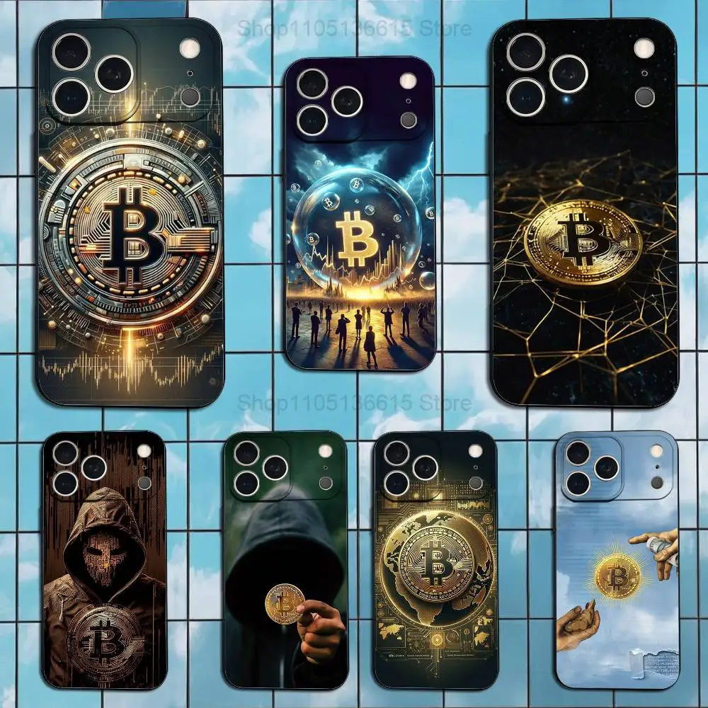 

Currency Art Bitcoin Case For iPhone 17,16,15,14,13,12,11 Air,Plus,Pro Max,XS,X,XR,SE,Mini,8,7,Soft Silicone Black Cover