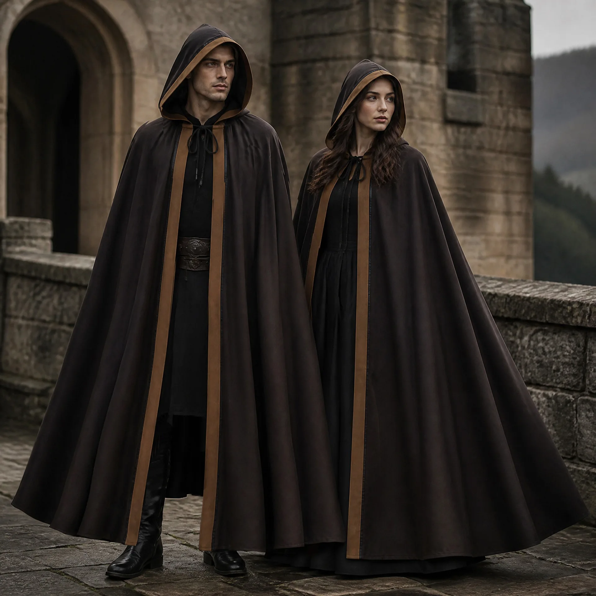 Mittelalterlicher Erwachsenen-Krieger-Umhang mit Kapuze, Unisex, Kontraststreifen, Zauberer-Robe, Halloween-Party, Festival, Cosplay-Kostüm 2026 – Detail 11