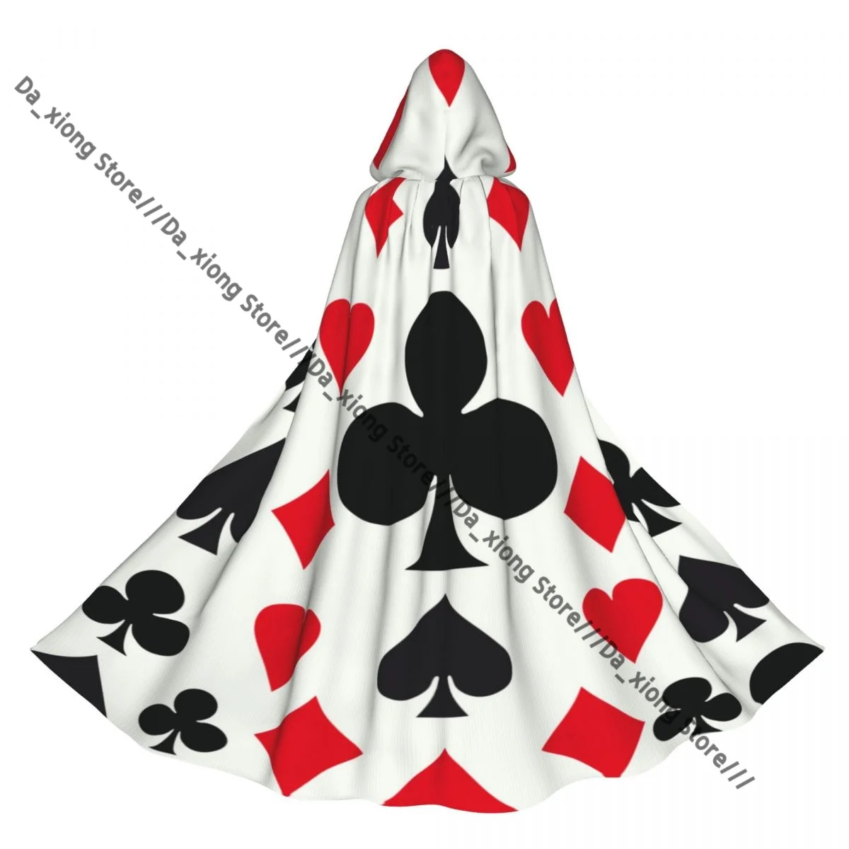 Witch Long Hooded Robe Poker Card Suits Illustration Halloween Cloak Cosplay Costumes for Adult