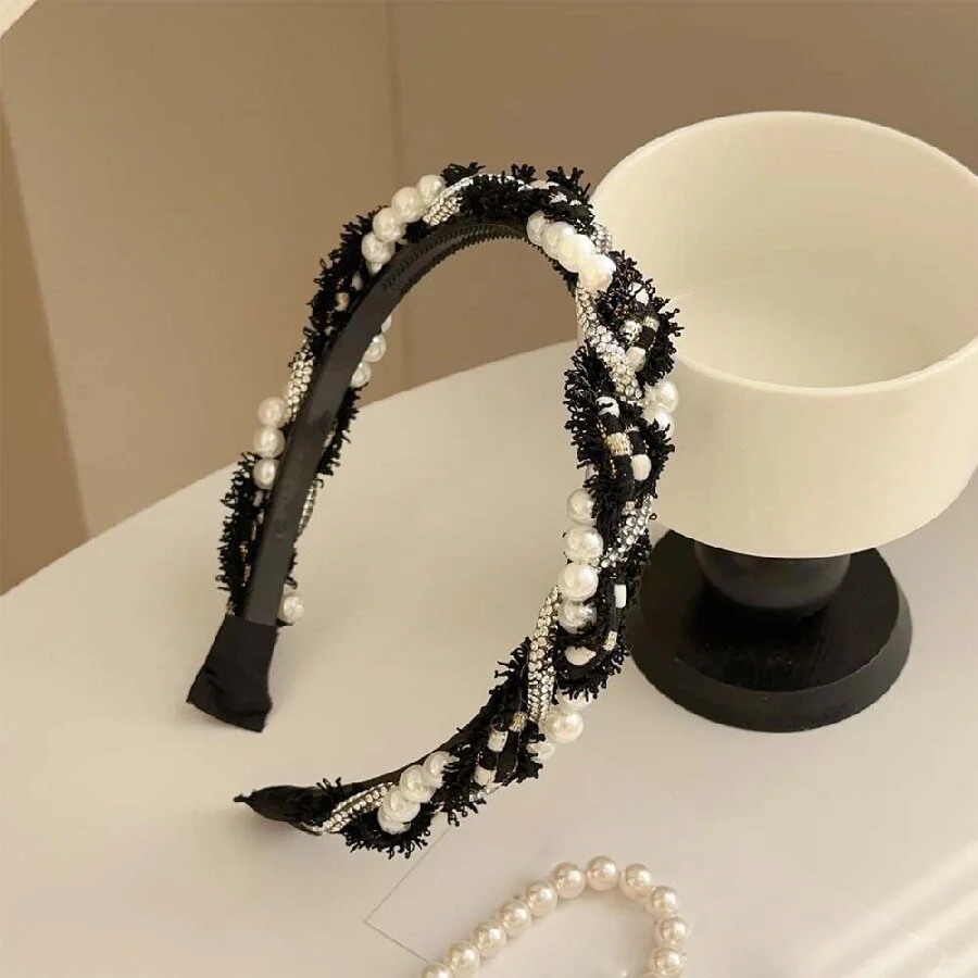 Pearl Rhinestone Winding Headband Twist Hairband, Hoop de cabelo elegante de alta classe, acessórios coreanos para mulheres e meninas