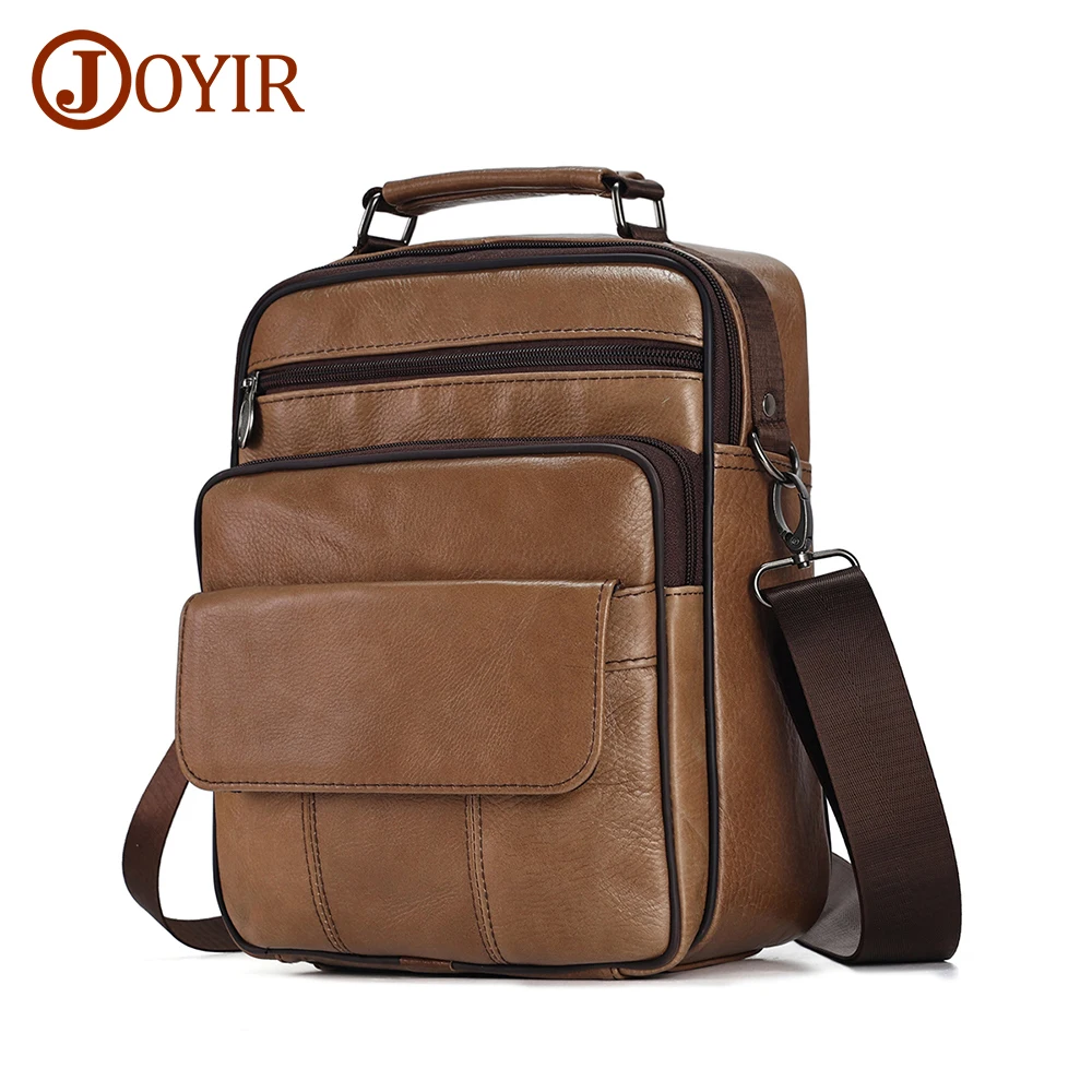 JOYIR Male Genuine Leather Fashion Crossbody Bags Casual Shoulder Handbag for Men Retro Zip Messenger Bag Travel Sling Bag