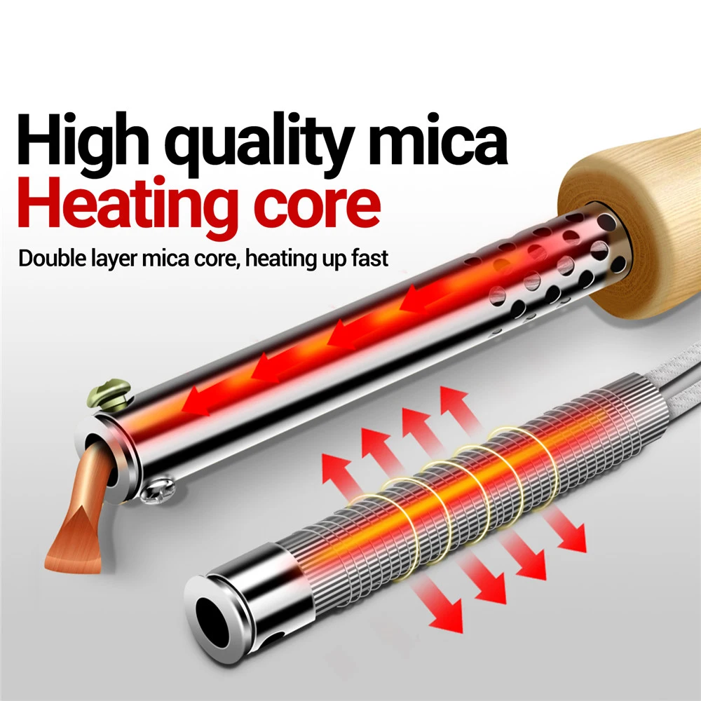 SL502 Electric Soldering Iron Stainless Steel Pipe Sleeve Soldering Iron Weld Copper Tip with Wooden Handle Home Repair Tool