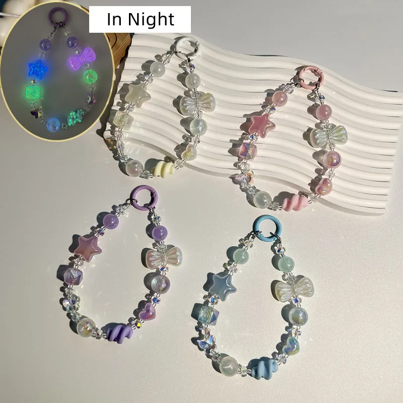 

Luminous Mobile Phone Chain Fashion Bowknot Star Heart Style Short Bracelet Strap Kawaii Pendant Accessories