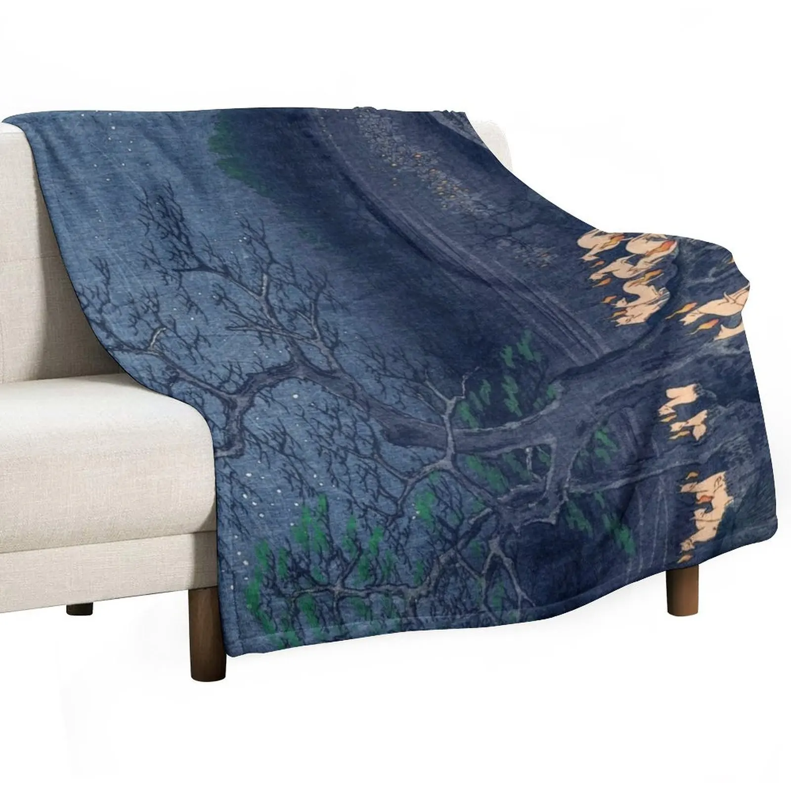 Foxes at Night Shrine Vintage Ukiyo-e Japanese Art Throw Blanket Plaid Sofas Luxury Luxury St Blankets
