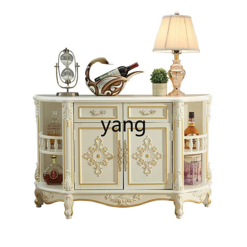 XYY solid wood dining side cabinet tea cabinet layer wine cabinet marble countertop villa carving