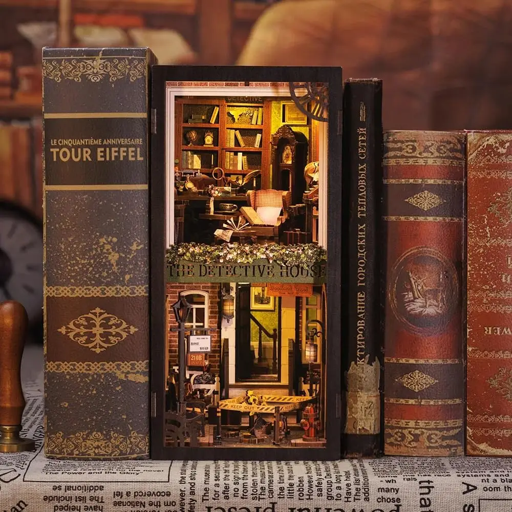 Book Nook Kit - DIY Miniature House Dollhouse Kit for Adult and Teens, Booknook Bookshelf Decor Alley Model Build with LED Light