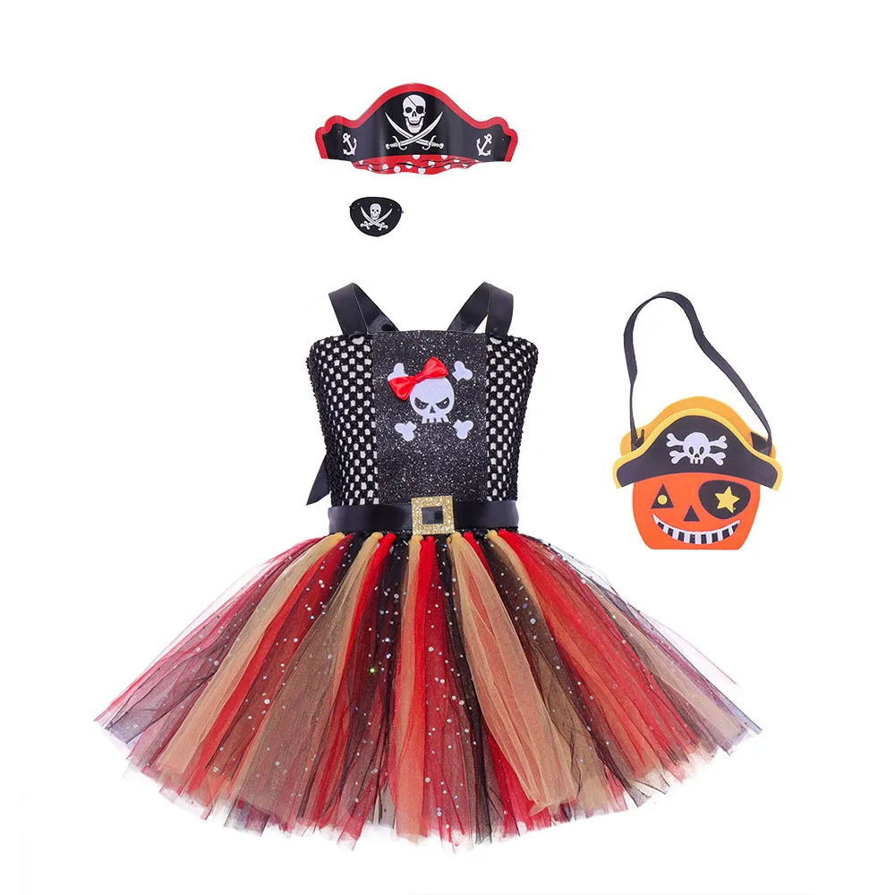 Disfraz de fiesta de Carnaval de Halloween para niñas, vestido de tutú con accesorio, disfraces de pirata, ropa para niños, Cosplay