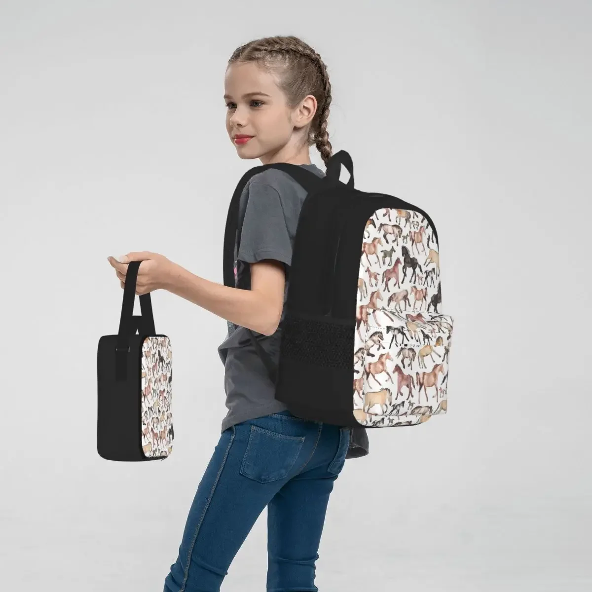 Sacs à dos cheval pour enfants, cartable pour garçons et filles, sacs d'école pour enfants, sac à dos de dessin animé pour enfants, sac à déjeuner, sac à stylo, ensemble de 3 pièces