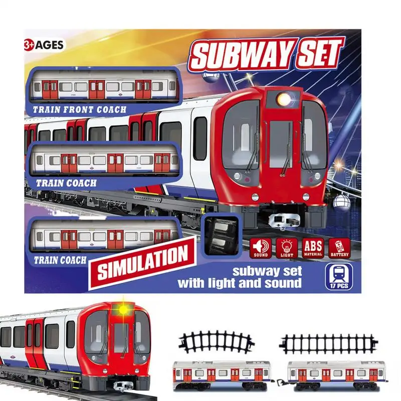 

Toy Train Set Toddler Train Track Toy Educational Electric Retro Subway Playset with Light and Sound for Kids Aged 4-10 Years