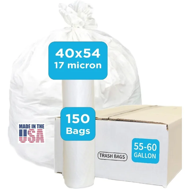 

Large Garbage Bag - 55-60 Gallon Capacity, Heavy Duty, High Density, Tear Resistant, Unscented, Extra Strength for Commercial, I