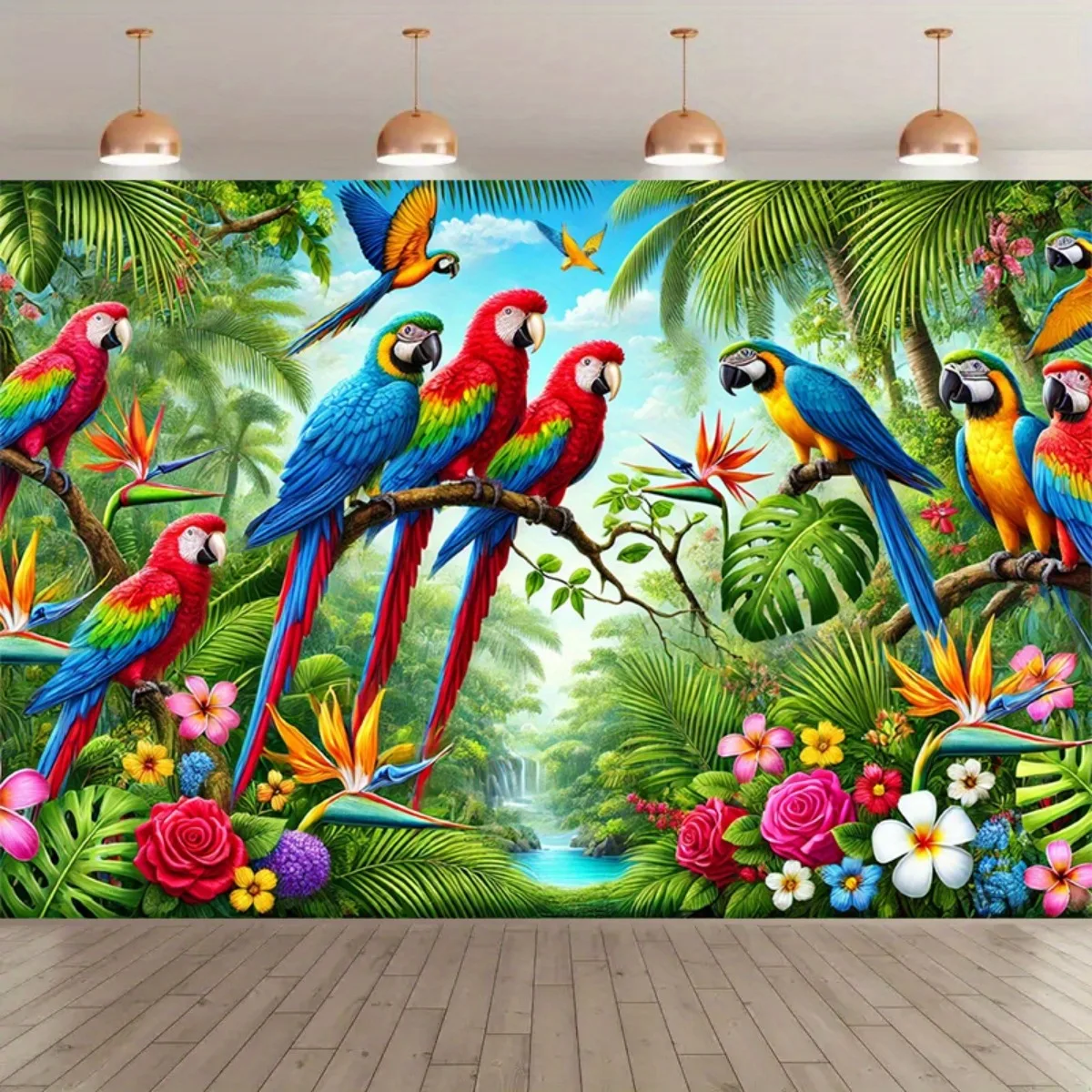 Tropical Parrot Wall Tapestry Vibrant Jungle Art Decor Exotic Birds Flowers Hanging