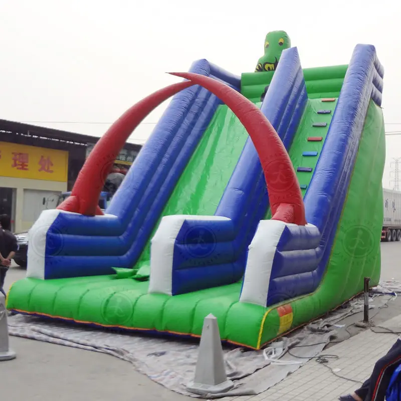 Cartoon pointed inflatable outdoor long slide castle, PVC material children's inflatable bouncing slide