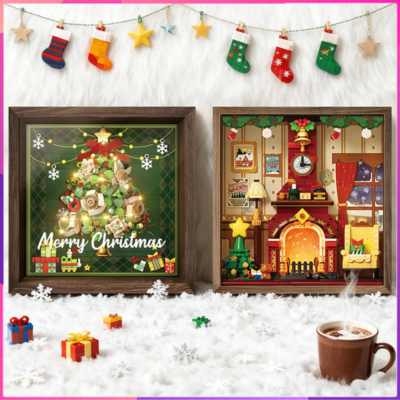 

Рождественская елка, строительные блоки, камин с рамкой, украшение для рабочего стола, головоломка, сборка моделей, игрушки, подарки на день рождения для детей