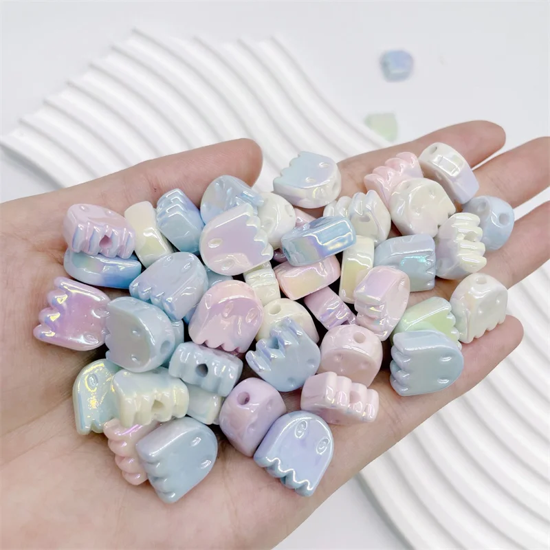 10pcs Random Beads Acrylic Multicolor Halloween Ghost Painted Beads For DIY Charm Jewelry Making Accessories 13*12mm