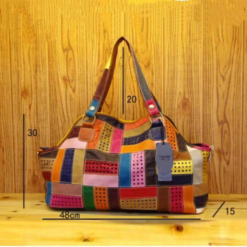 UKF Vintage Ladies Casual Colorful Patchwork Design Handbag Random Stitching Shoulder Bag Female Tote Bag сумка женская bolsos