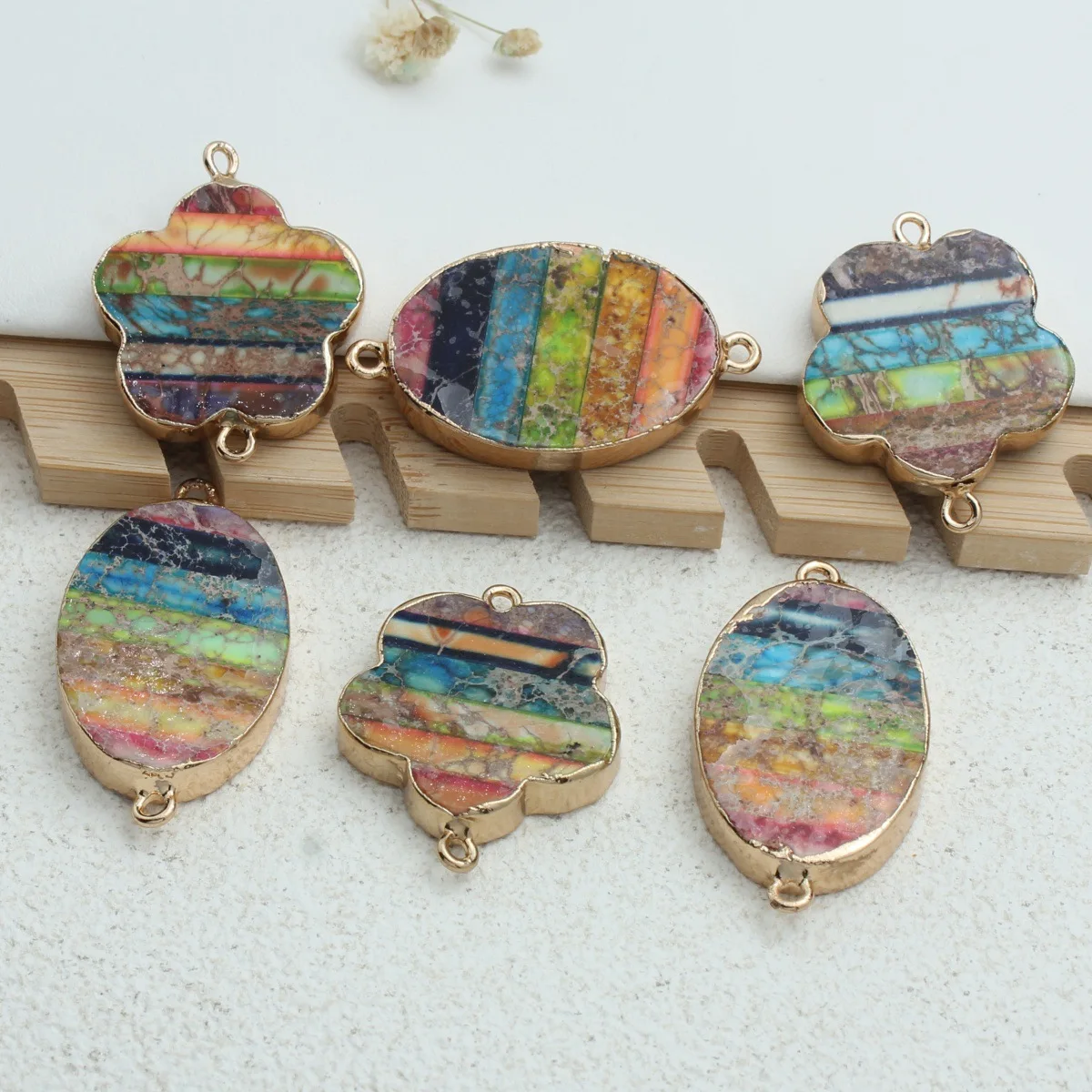 Cross-border hot sale multi-style natural emperor stone color double-hole connector pendant DIY jewelry accessories