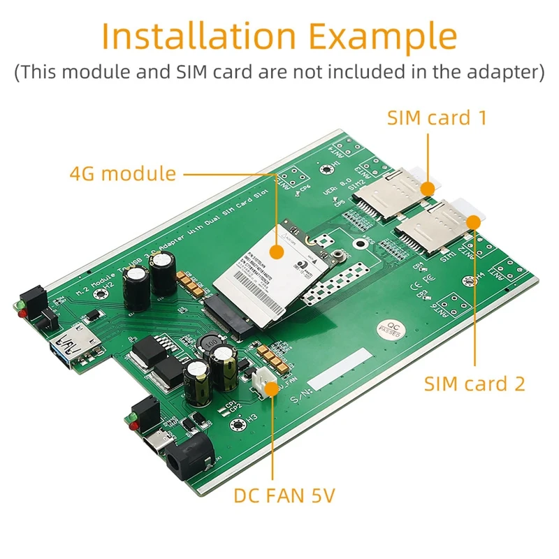 Imagem -04 - Ngff M.2 4g 5g Módulo para Usb 3.0 Adaptador com Ventilador Mais Frio Slot para Cartão Sim Duplo e Alimentação Auxiliar