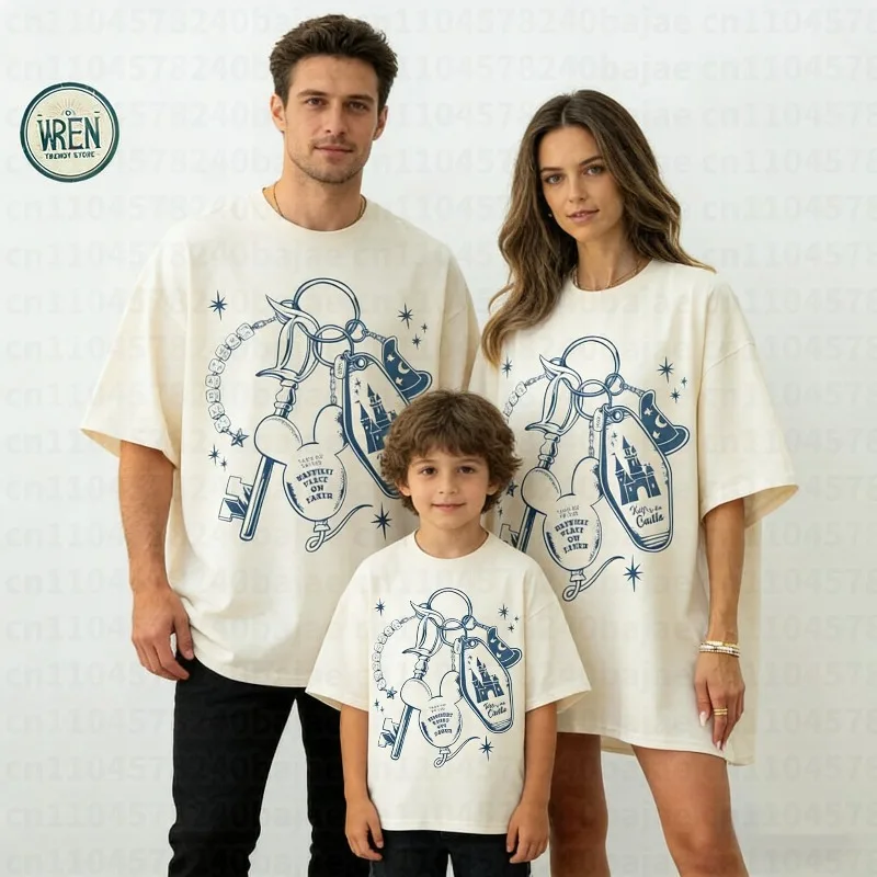 

2026 Disney 3D Printed T-shirt Disney Keychain Characters Magical Castle T Shirt Vintage Casual Holiday Top