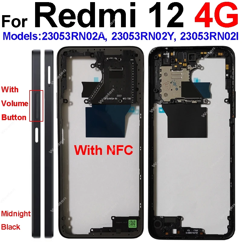 Middle Frame Housing For Xiaomi Redmi 12 4G 5G LCD Front Housing Middle Frame Bezel Chassis Shell Replacement Repair Parts