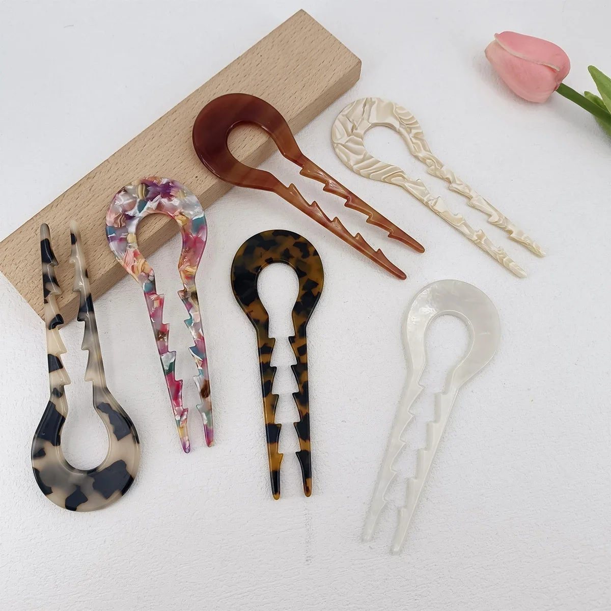 13cm Fashion U-Shaped Hairpin Hair Fork Trendy Acetic Acid Material Hair Clip Headwear Accessories for Women Girls Retro Jewelry