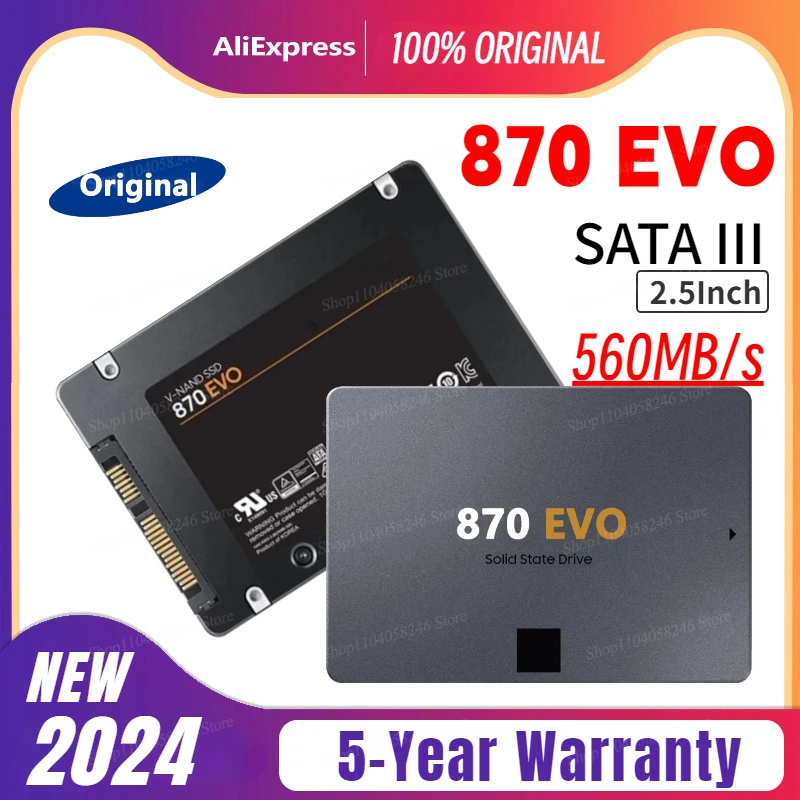 2024 New SSD 870 EVO 1TB 2TB 4TB 8TB Internal Solid State Drives Hard Disk SATA 3.0 MLC 2.5 Inches for Laptop Desktop PC PS4 PS5