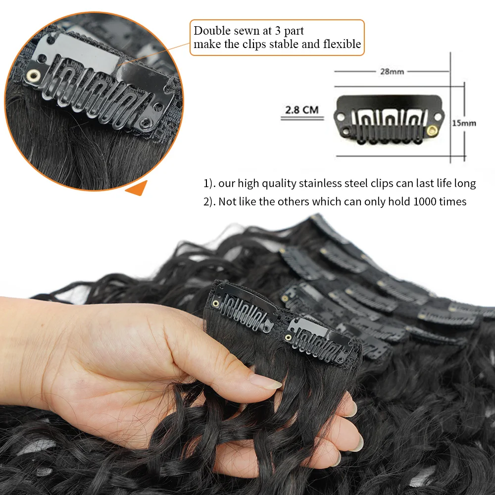 Veravicky 120G 140G Watergolf Clip In Hair Extensions Europese Haarmachine Remy Natuurlijk Krullend Kapsel Golvend Haar Clip Op