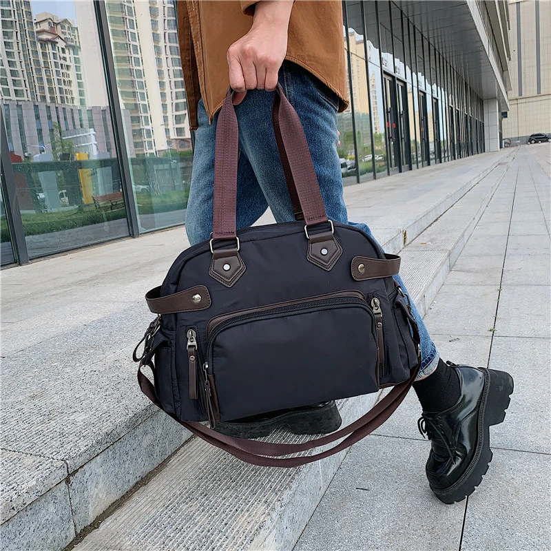 new nylon men's travel handbag Shoulder bag Luxury waterproof Large Capacity carrier combined Boston travel bag Coffee blue 01