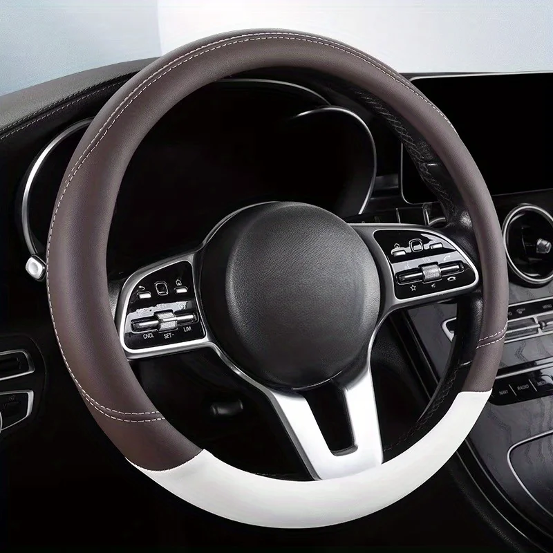 New Style Coffee Brown Car Steering Wheel Cover - All-Season Skin-Feel Nappa Leather, Automotive Grip