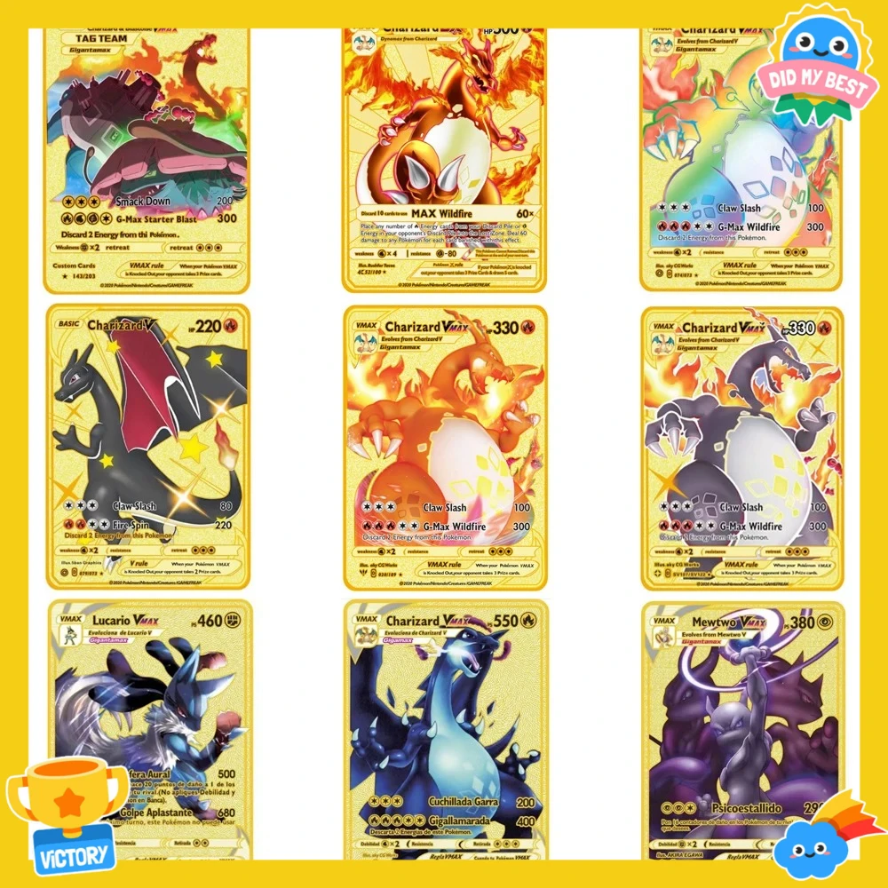 pokemon metal cards charizard vmax gold Charizard VMAX Rainbow Gold Card Collectible Gift-Display Max Wildfire 300 Discard 2 Energy from this Pokemon. Charizard VMAX Gold Metal Card