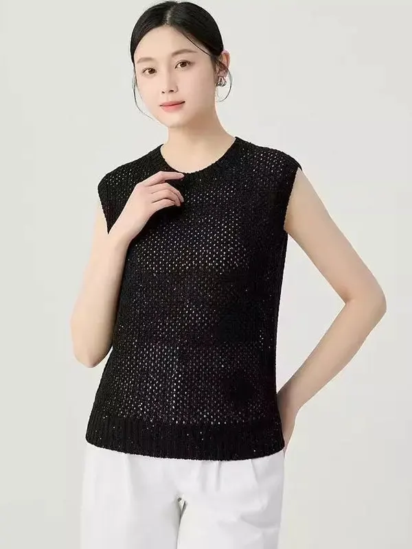 

Женский круглый полый жилет Goka Ne Svel, осень 2022, новинка Sle, универсальная ажурная майка, дышащая смесь льна