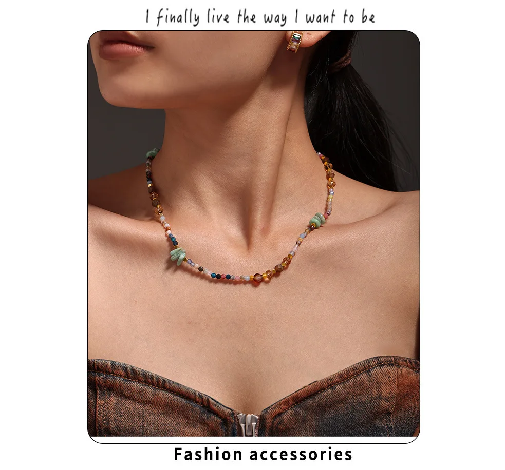Frauen Halskette Unregelmäßige Kristall Natur Steine Edelstahl Bunte Kette Mode Charme Täglichen Schmuck Großhandel – Detail 7