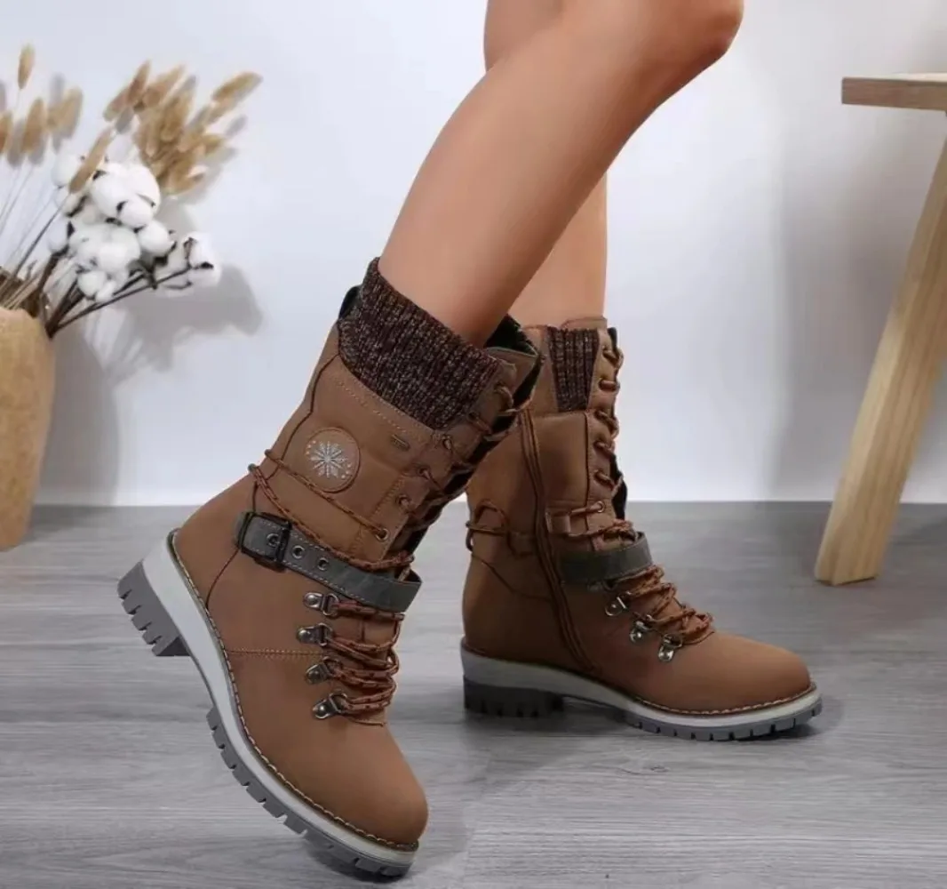 2024 Winter Outdoor Shoes for Women Side Zip Women\'s Mid-Calf Boots Square Heel Casual Women\'s Shoes Med Heel Ladies Boots
