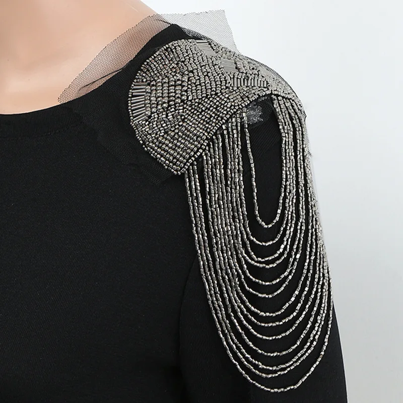 Rice bead tassel shoulder patch formal suit men's shoulder brooch bohemian style decoration men's and women's performance clothe