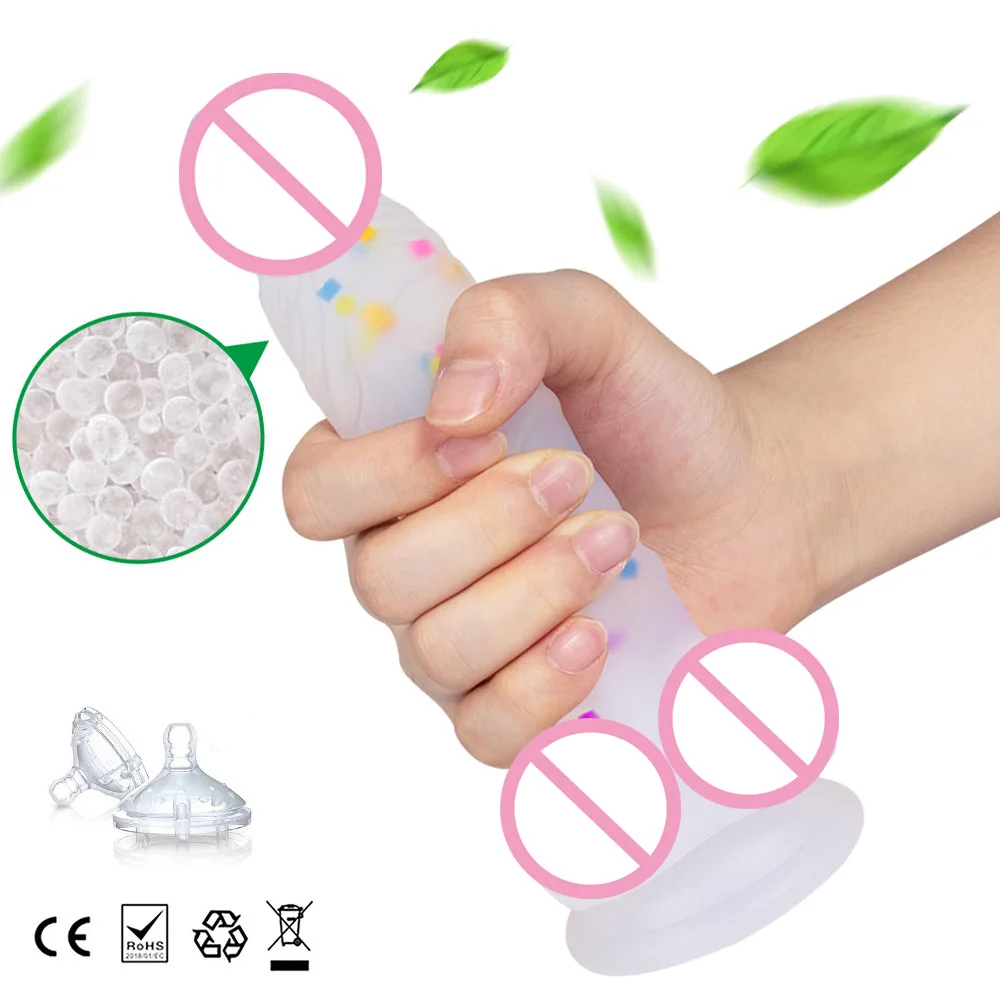 Realistic White/Transparent Silicone Dildo, Imitation Realistic Penis with Multicolor Confetti and Kawaii Suction Cup-LGBT Dildo