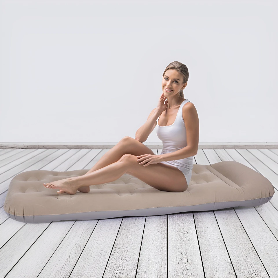 Portable Single Air Bed Portable Camping Inflatable Mattress With Pillow Blow Up Outdoor Tent Sleeping Mat Floor