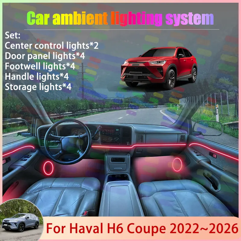 

For Haval H6 Coupe H6S H6 GT 2022~2026 MK3 2/18 in 1 Car Atmosphere Light Lamp RGB Shade Ensemble Streamer Atmosphere Set Auto