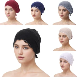 Muslim Women Inner Hat Hijab Scarf Lace Cap Turban Headwear Underscarf Islam Ninja Flower Headscarf Wrap Bonnet Hair Loss Cover