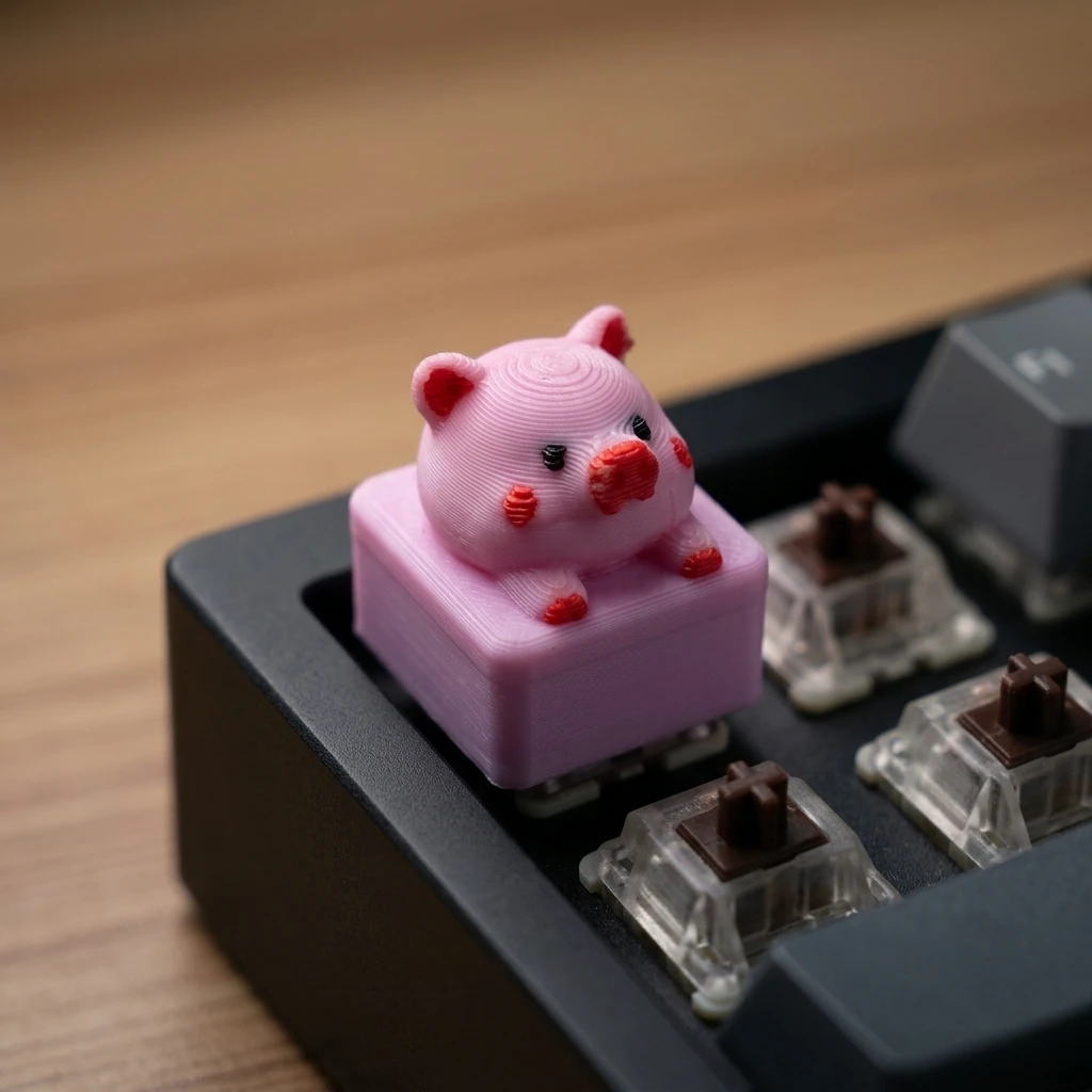 Cute pink piggy shape key cap, creative mechanical keyboard decoration